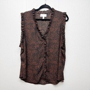 Nordstrom Sheer Speckled Ruffle Trim Top Womens 3X Lightweight Beachy Summer